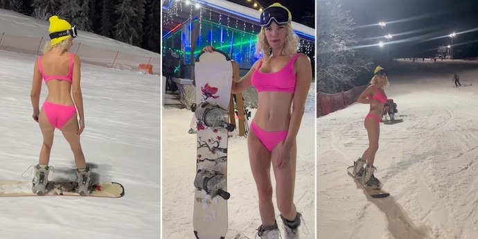Белоруска прокатилась на сноуборде