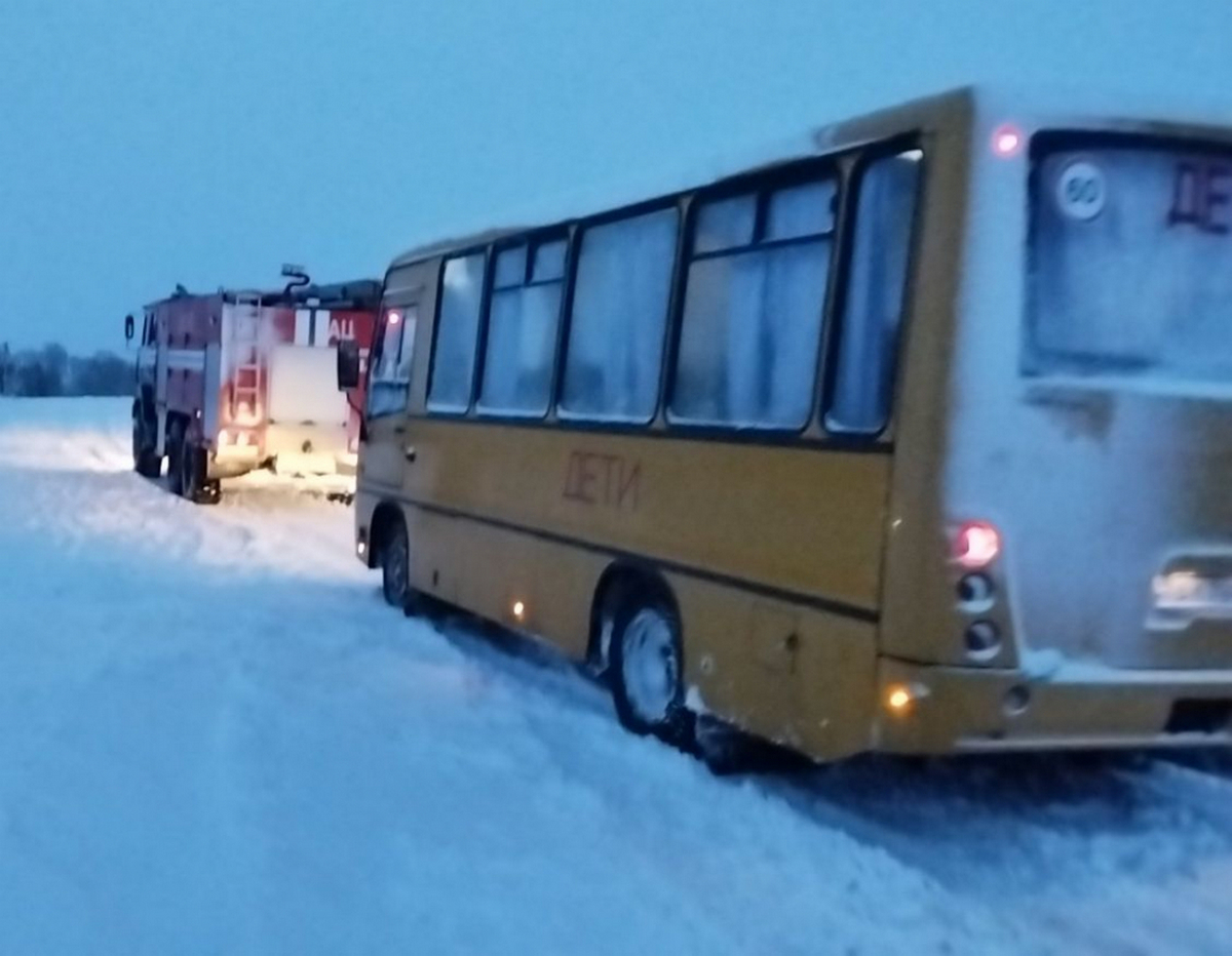 Из-за метели в снегу застряли два школьных автобуса
