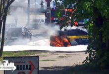 В Гродно горел автомобиль такси
